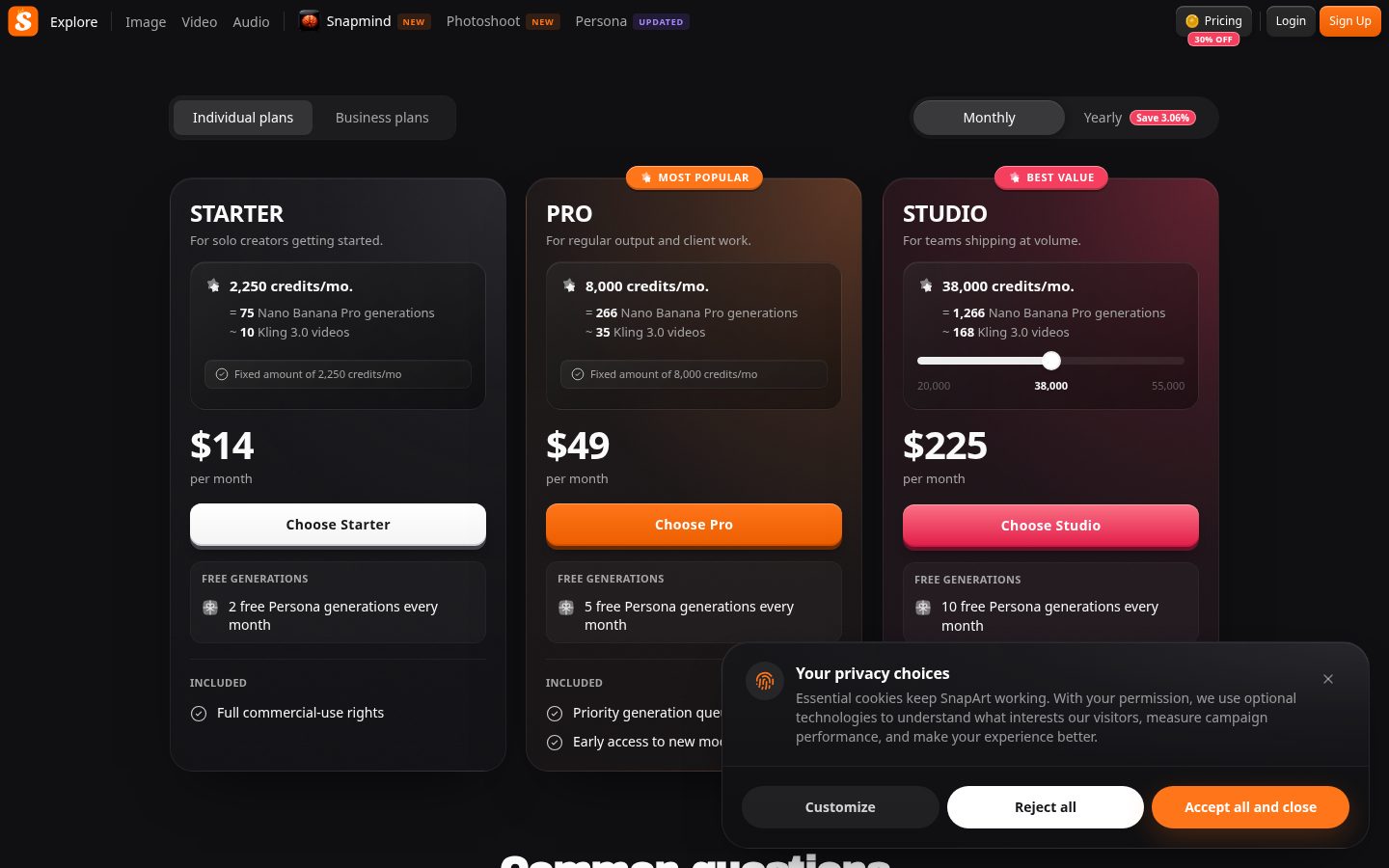 SnapArt Pricing