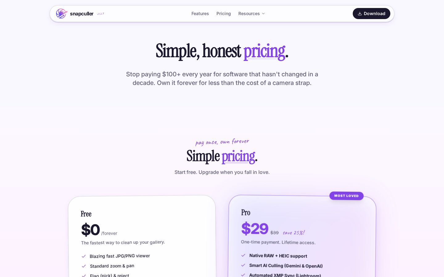 SnapCuller Pricing