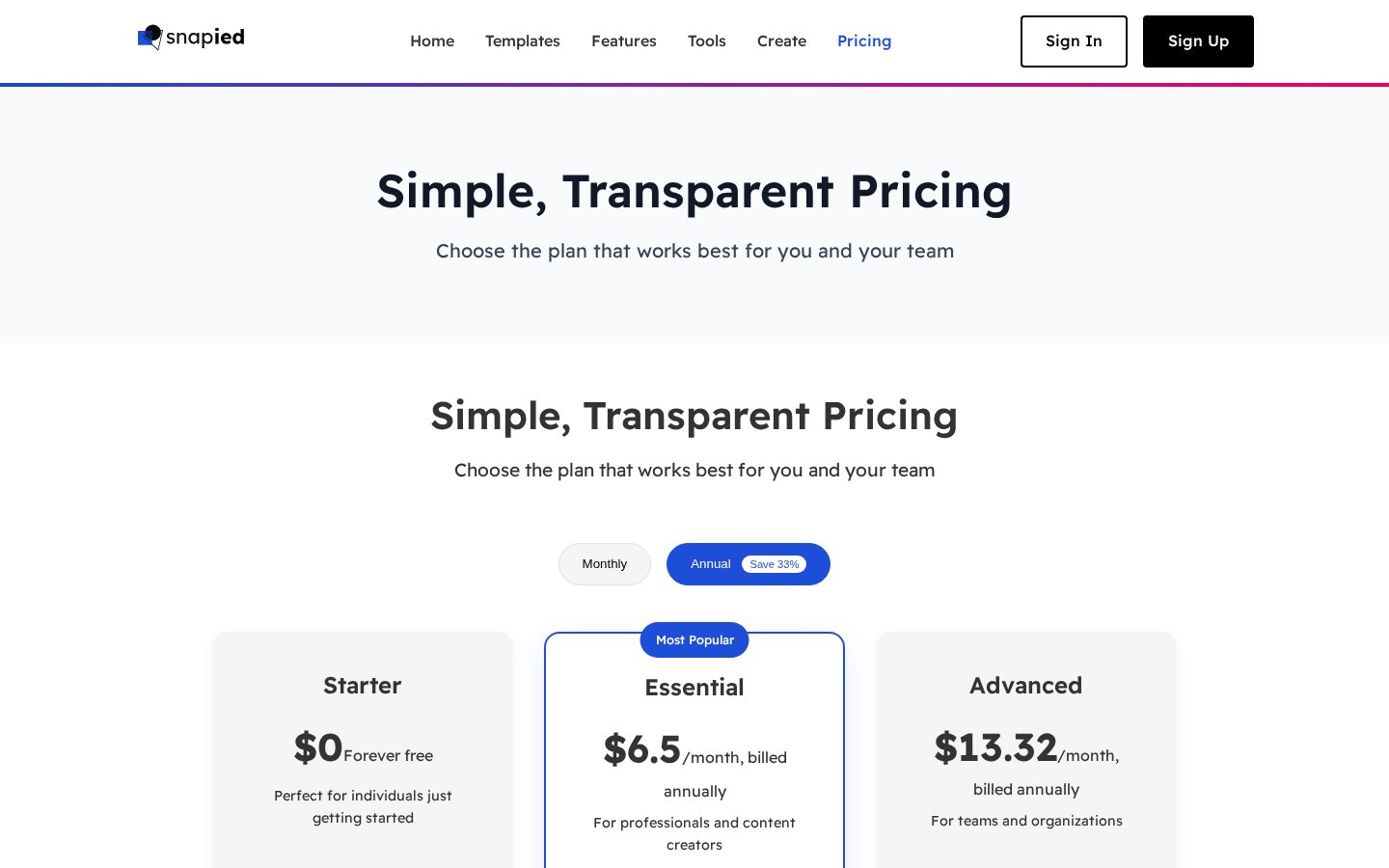 Snapied Pricing