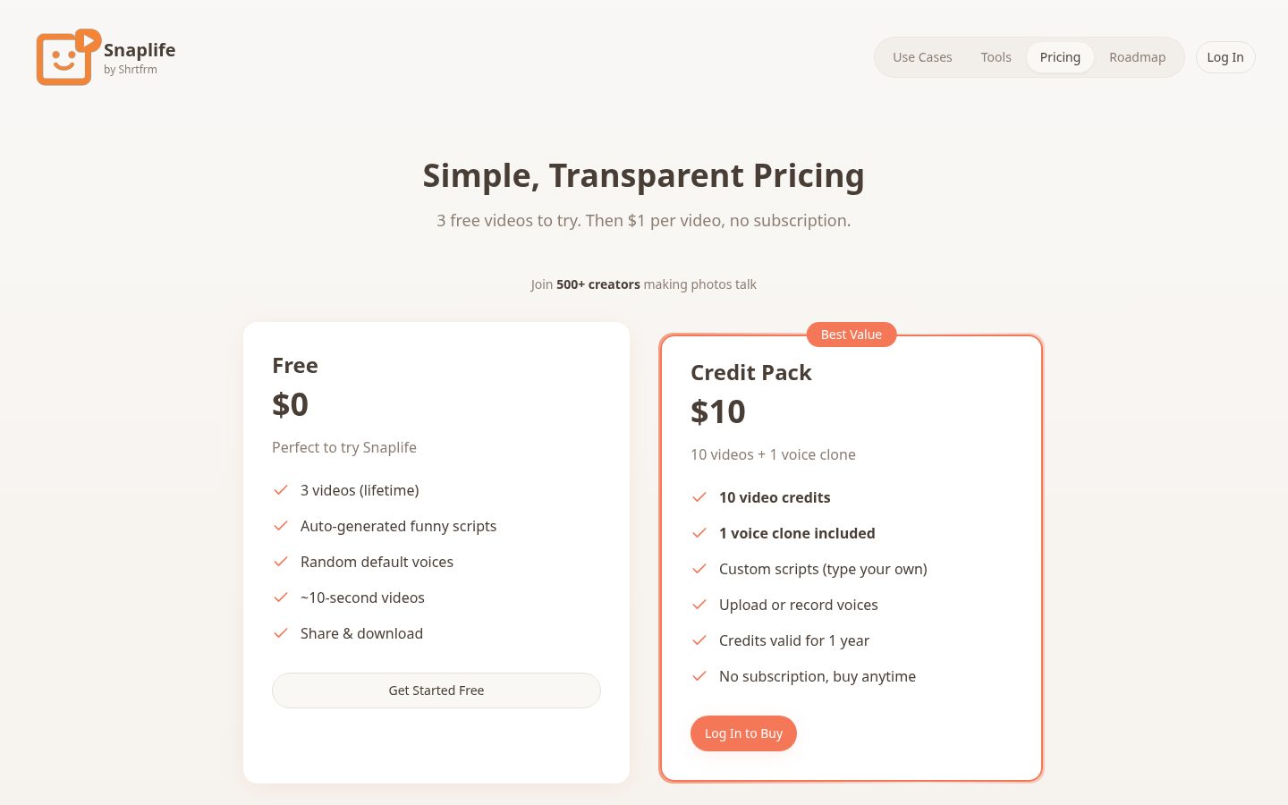 Snaplife.ai Pricing