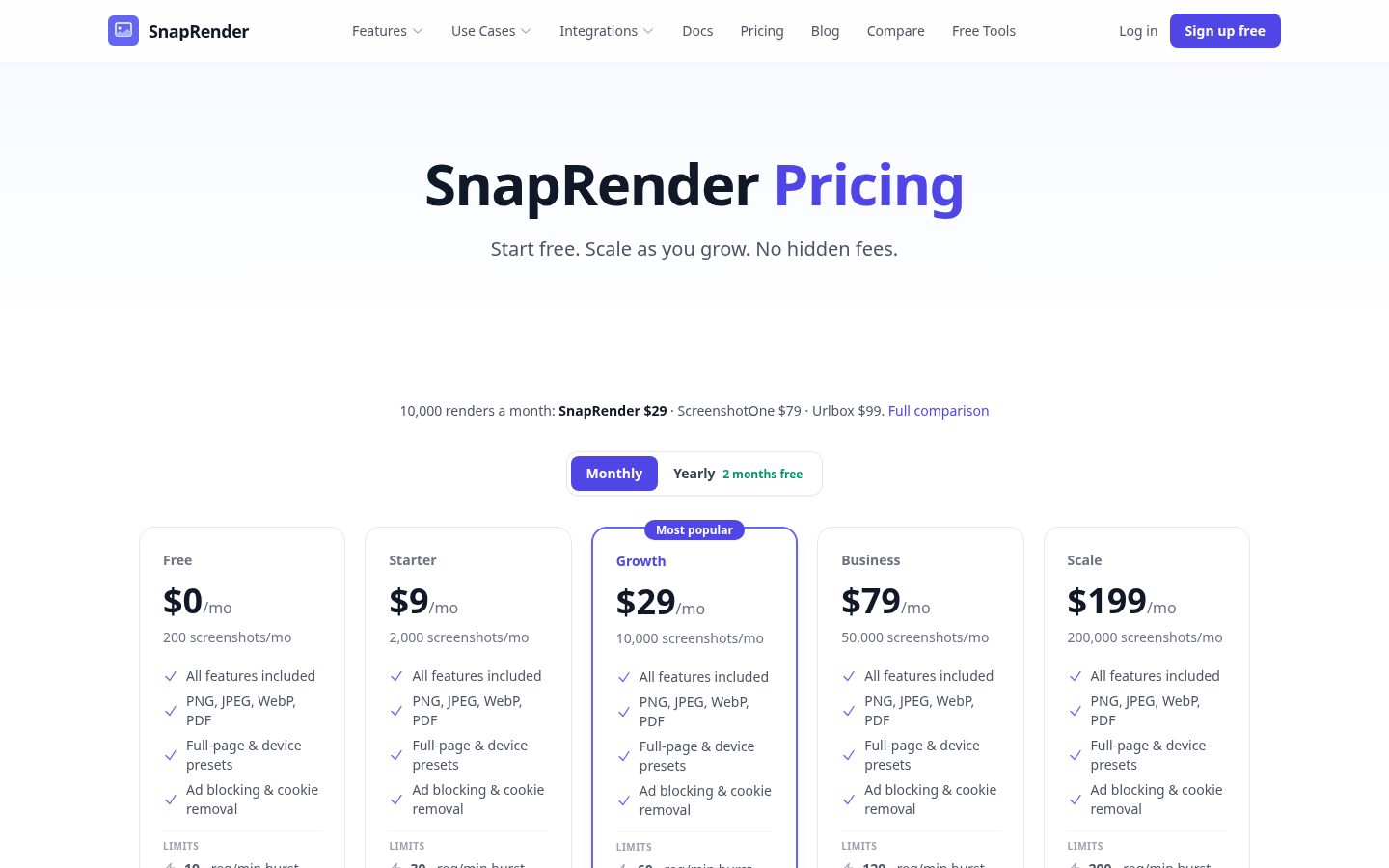 SnapRender Pricing