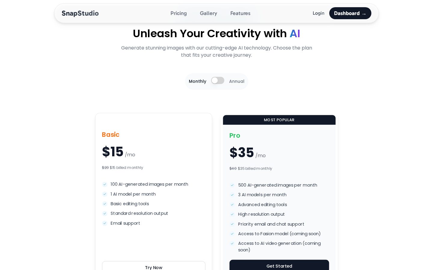SnapStudio Pricing