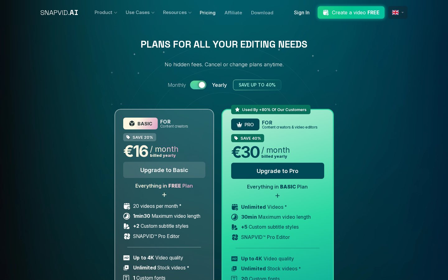 SNAPVID.AI Pricing
