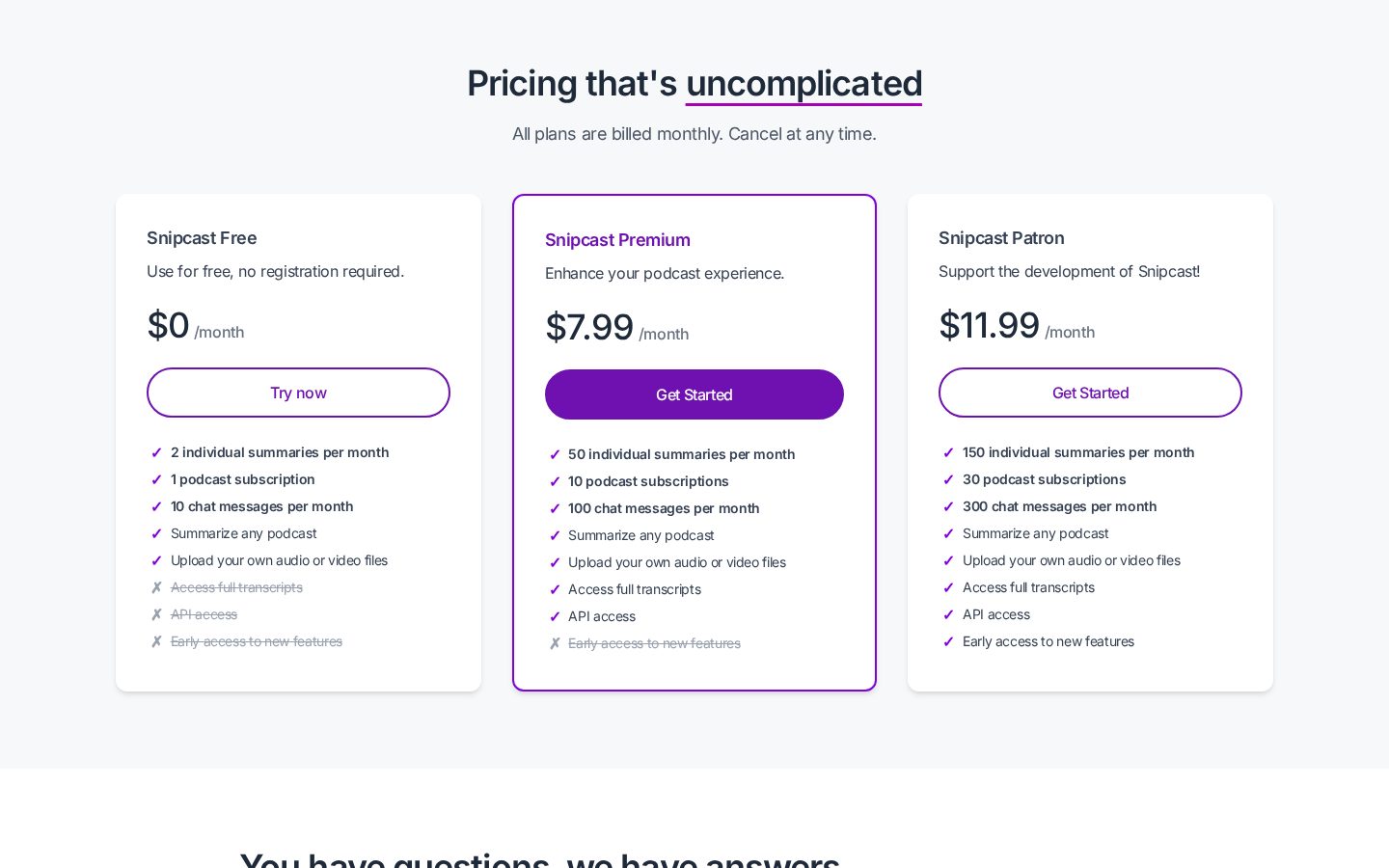 Snipcast Pricing