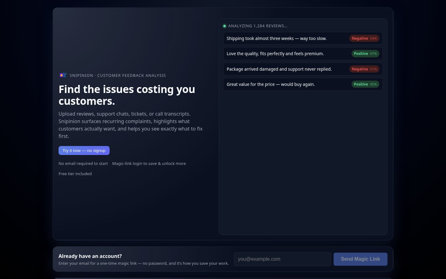 Snipinion Homepage