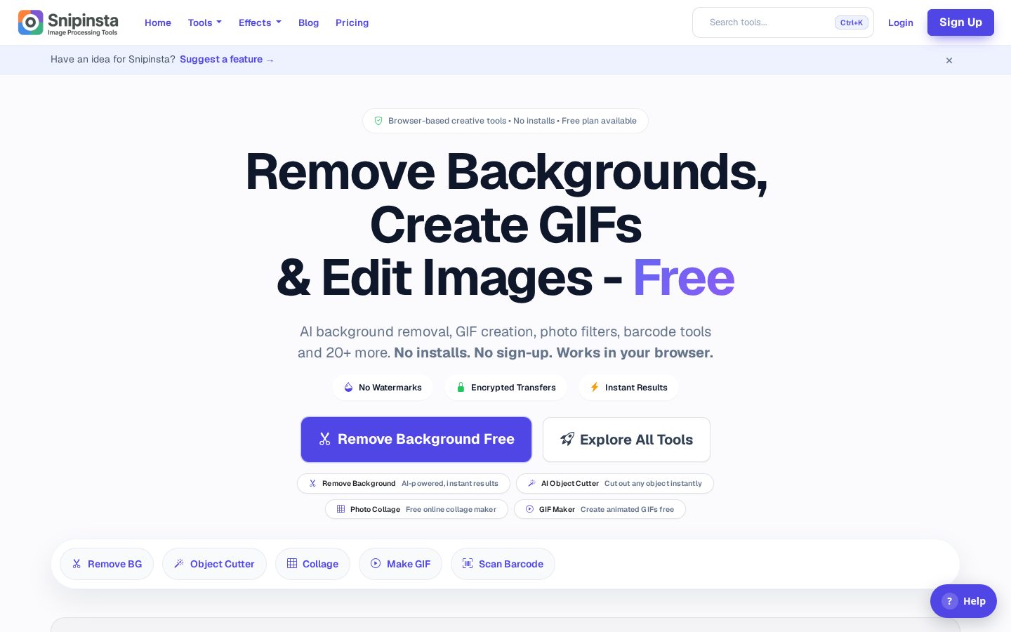 Snipinsta Homepage