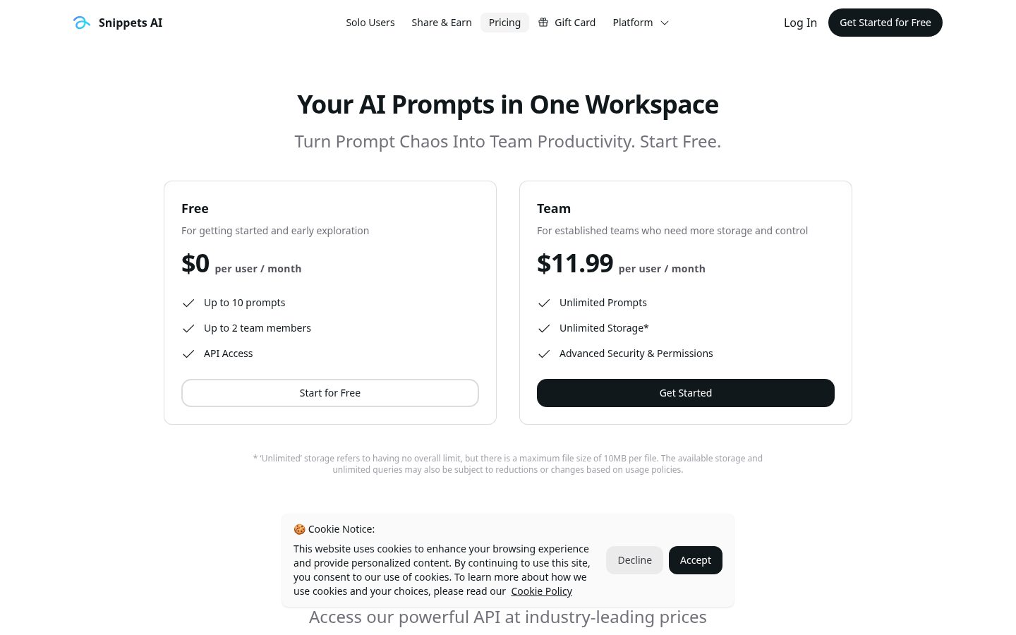 Snippets AI Pricing