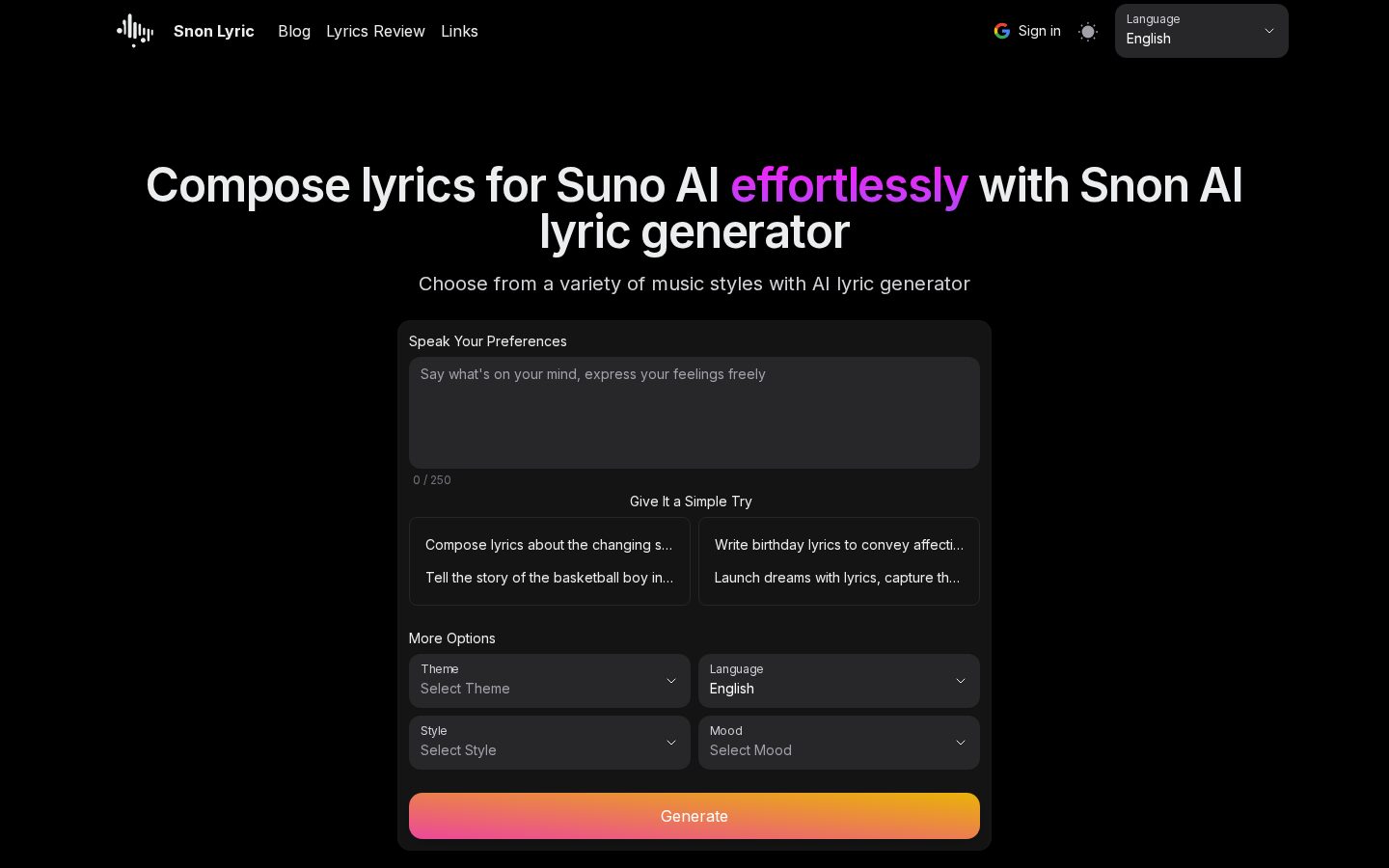 Snon Lyric Homepage