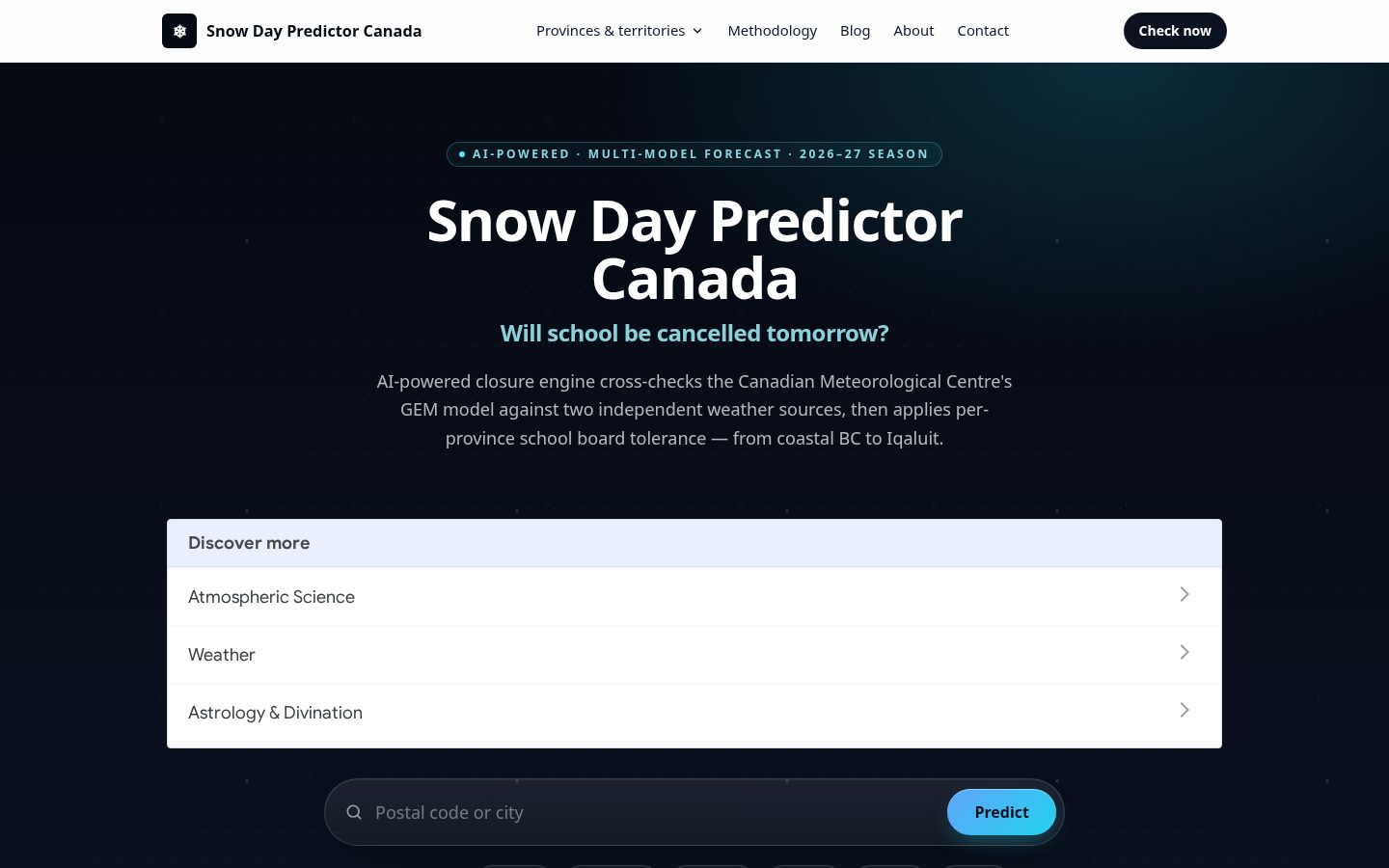 Snow Day Predictor Canada Homepage
