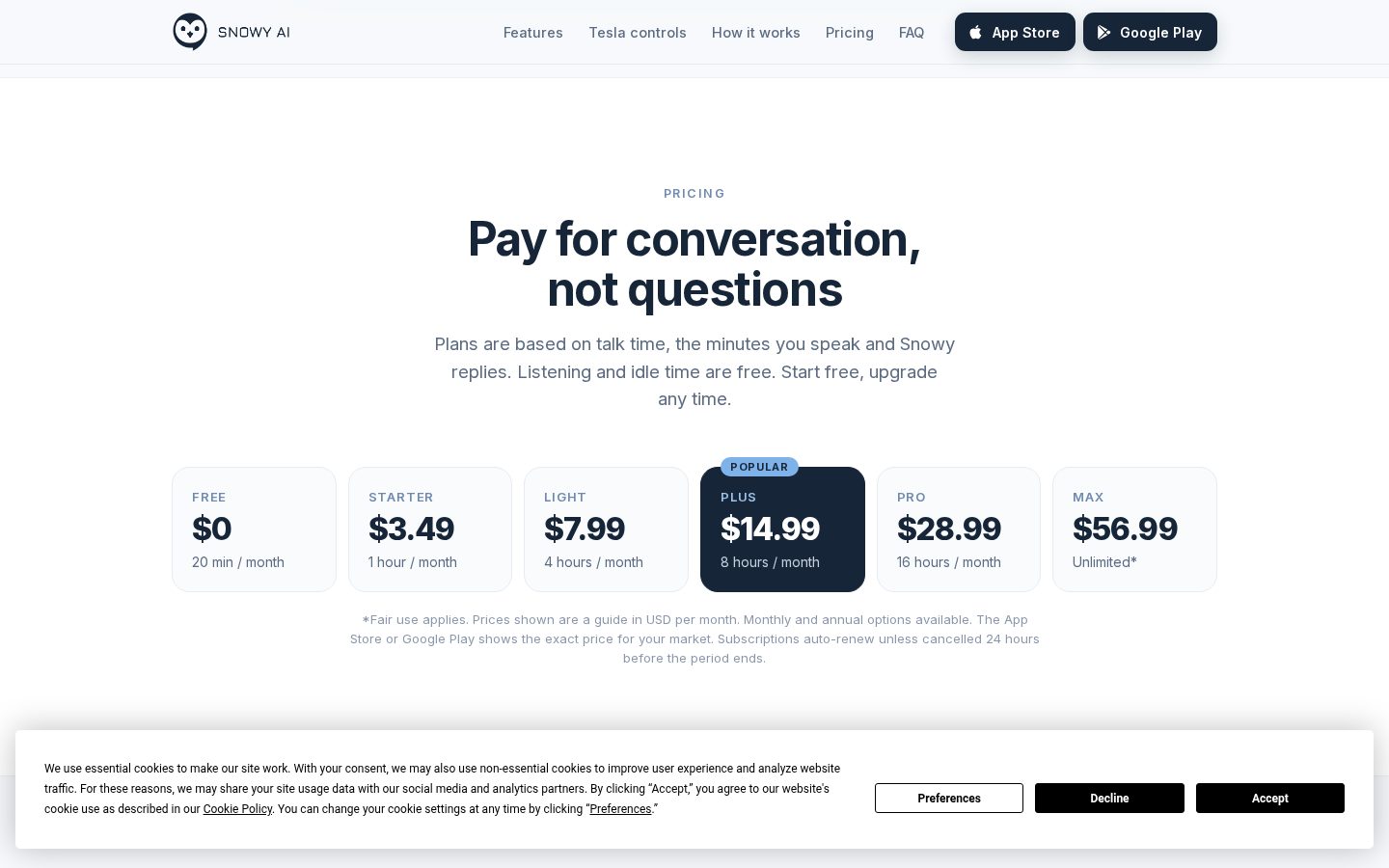 Snowy Pricing