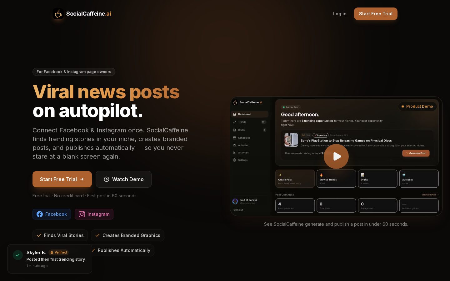Social Caffeine AI Homepage