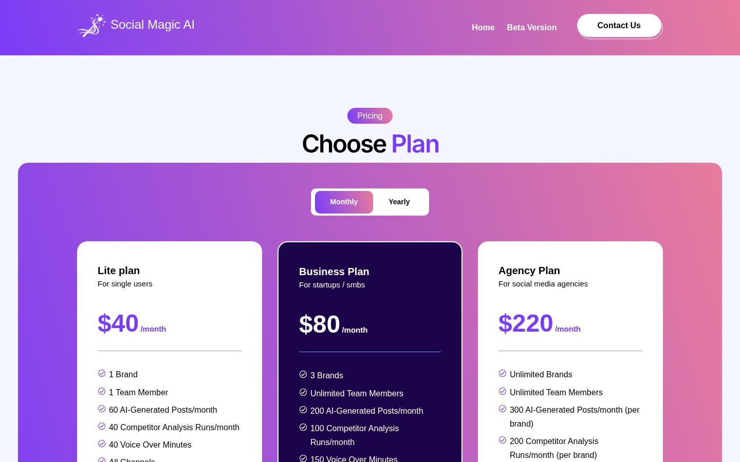 Social Magic AI Pricing