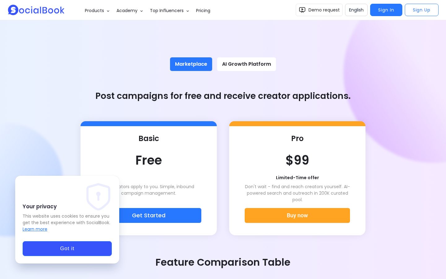 SocialBook Pricing