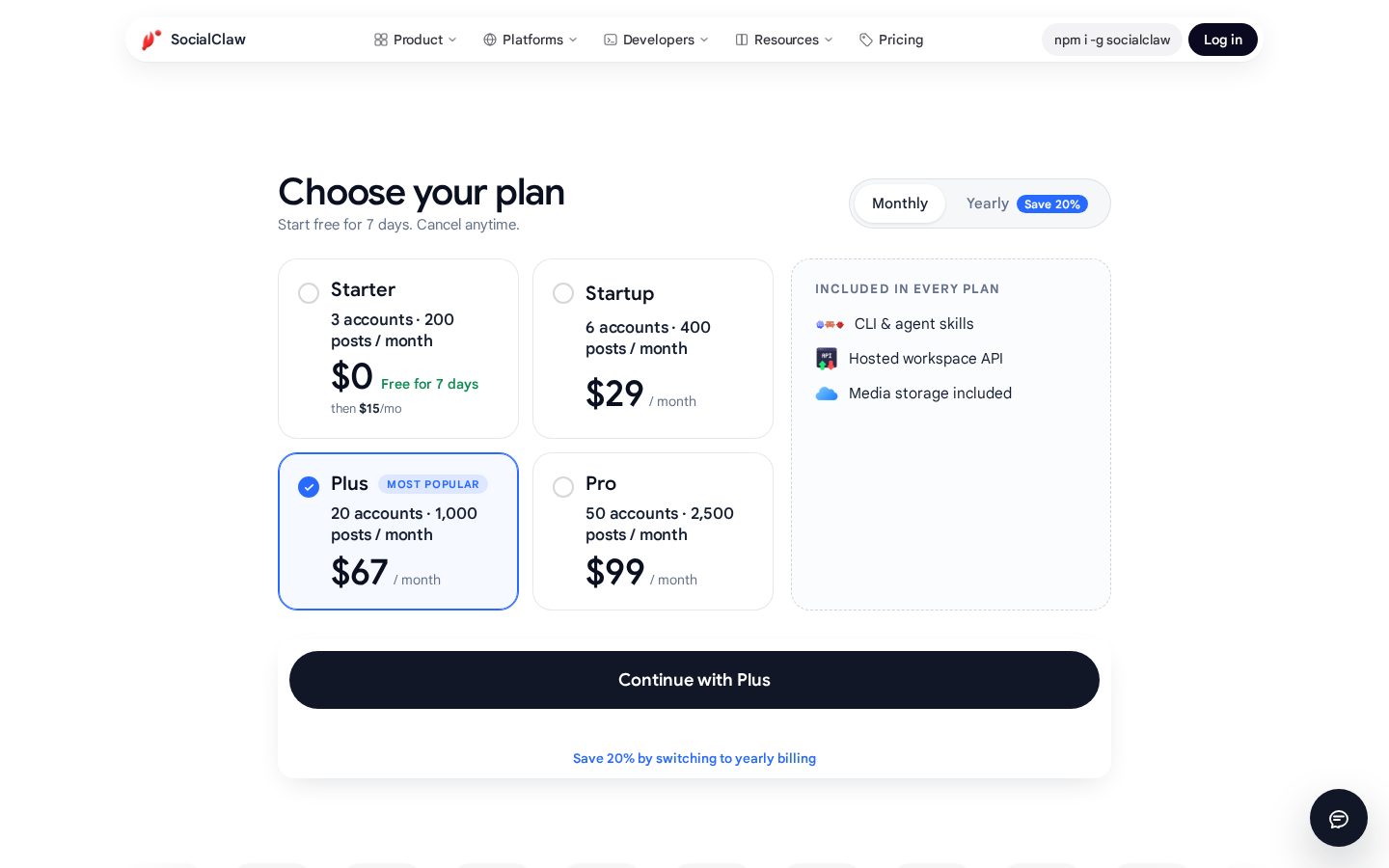 SocialClaw Pricing
