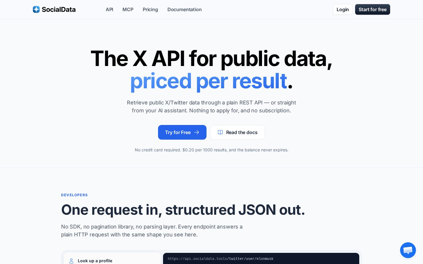 SocialData API Homepage
