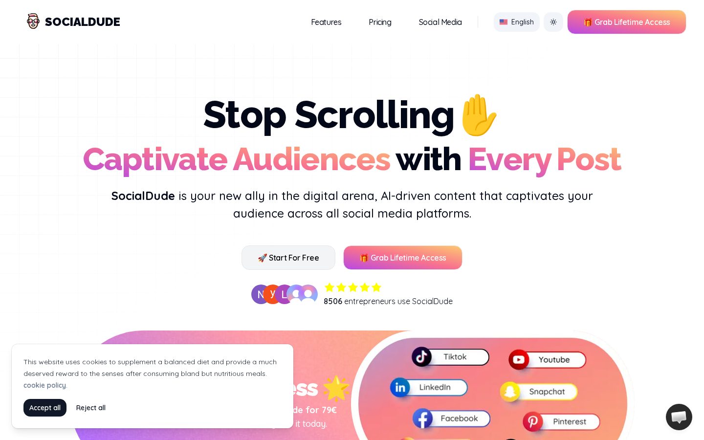 SocialDude.ai Homepage
