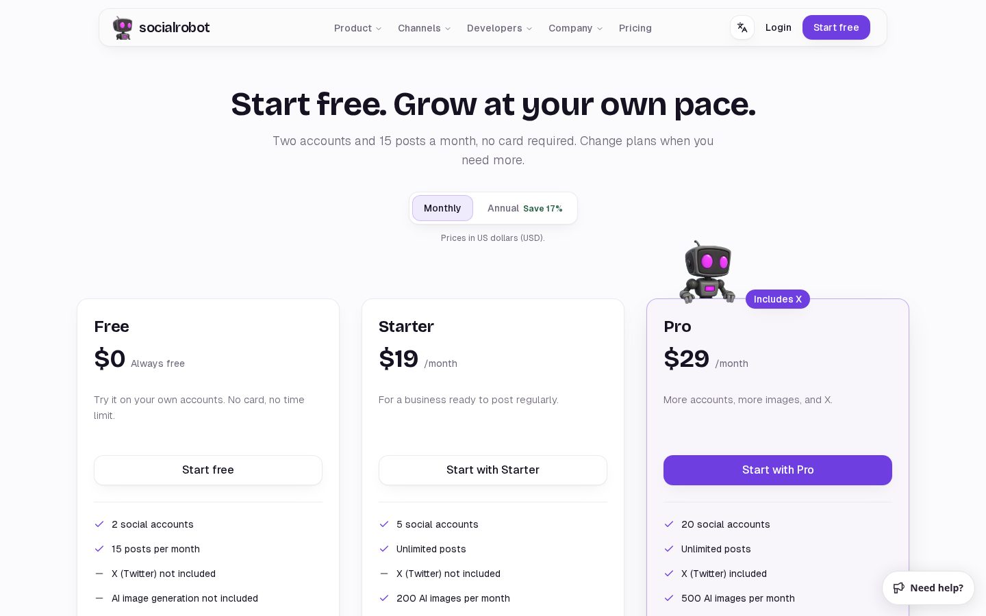 SocialRobot Pricing