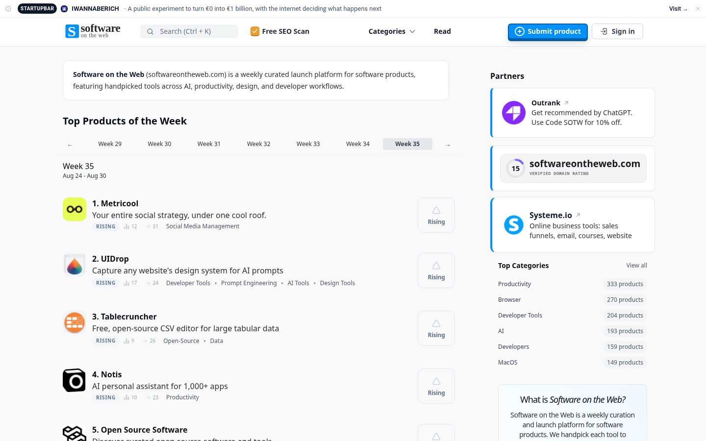 Software on the Web Homepage
