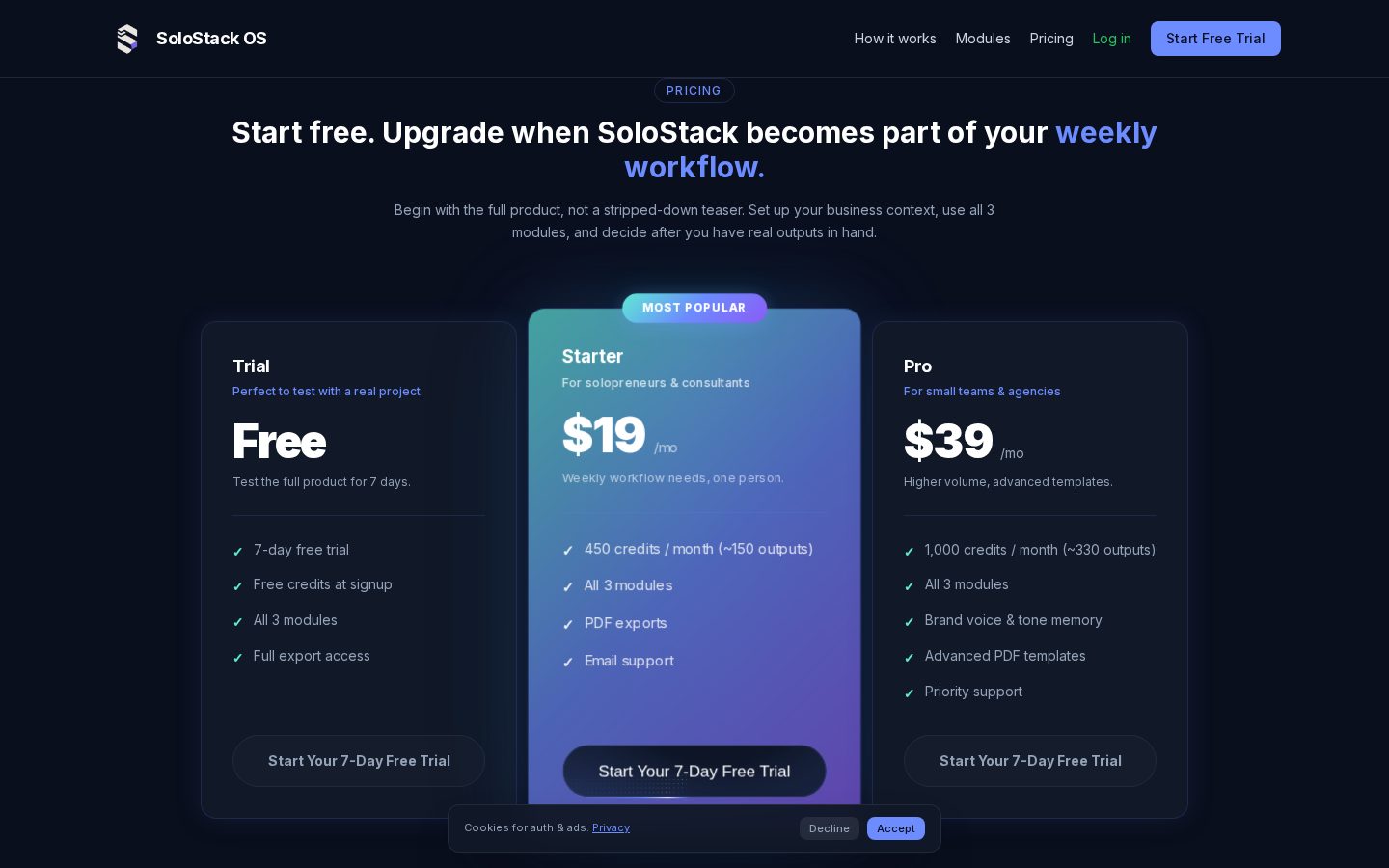 SoloStack OS Pricing
