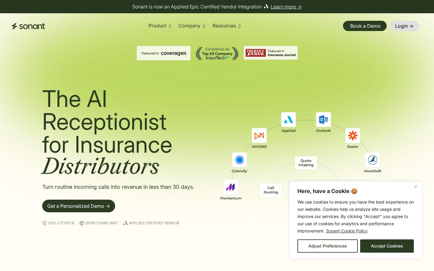 Sonant AI Homepage