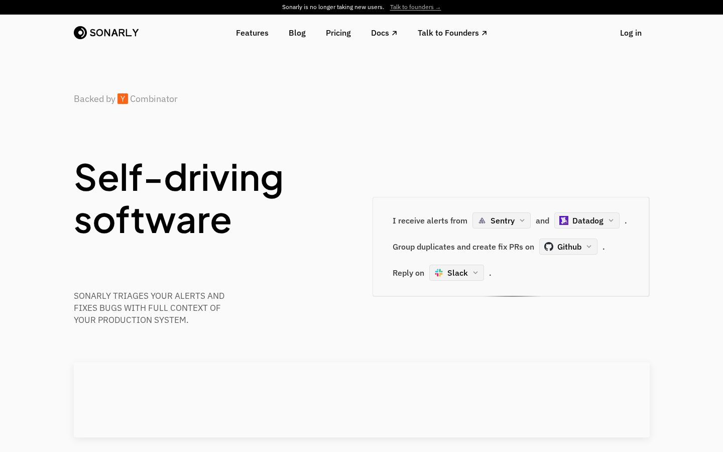 Sonarly Homepage