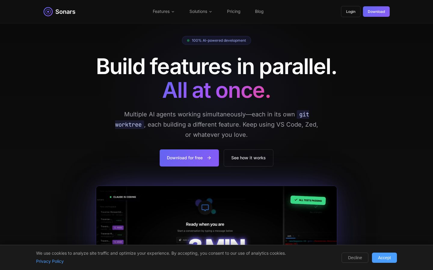 Sonars - AI Coding Assistant Homepage
