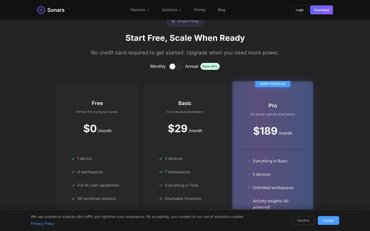 Sonars - AI Coding Assistant Pricing