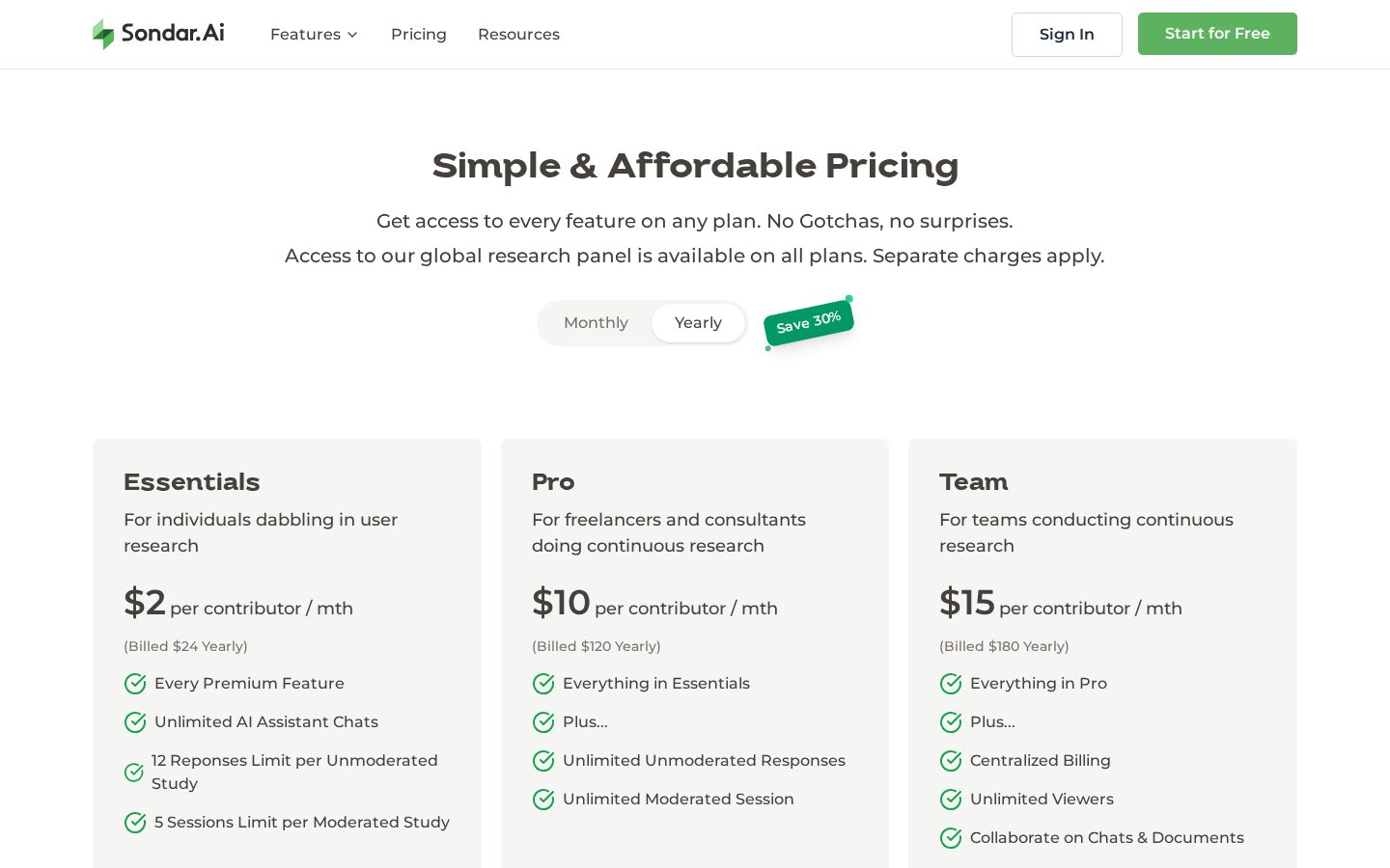Sondar.Ai Pricing