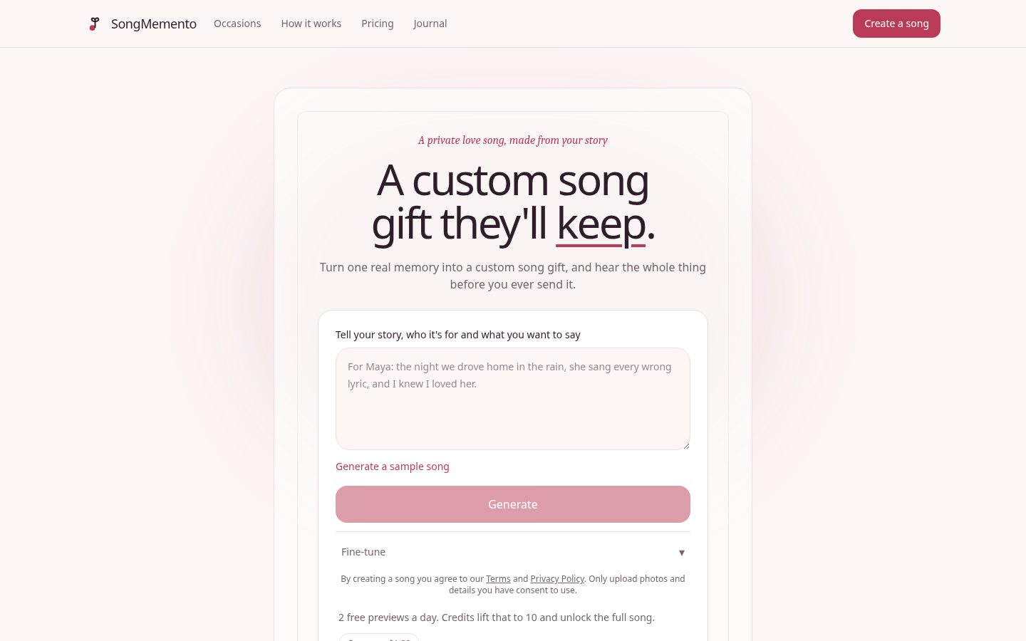 SongMemento Homepage