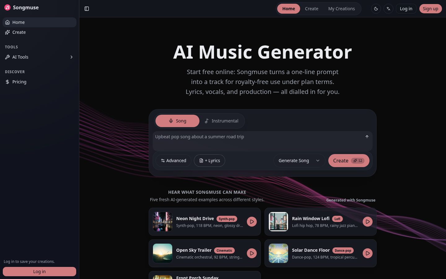 SongMuse AI Music Generator Homepage