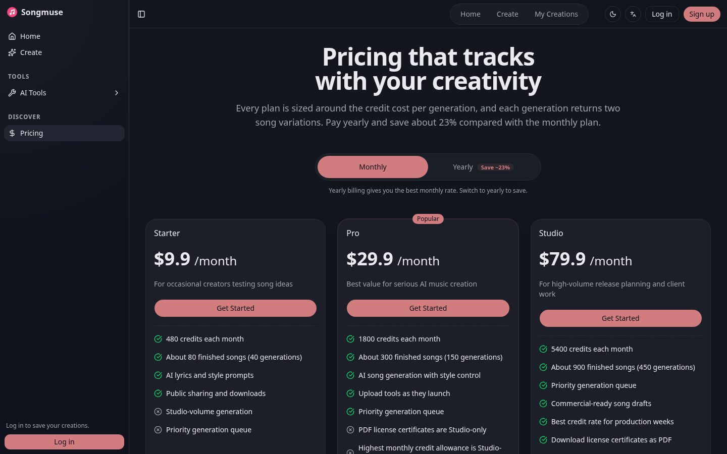 SongMuse AI Music Generator Pricing