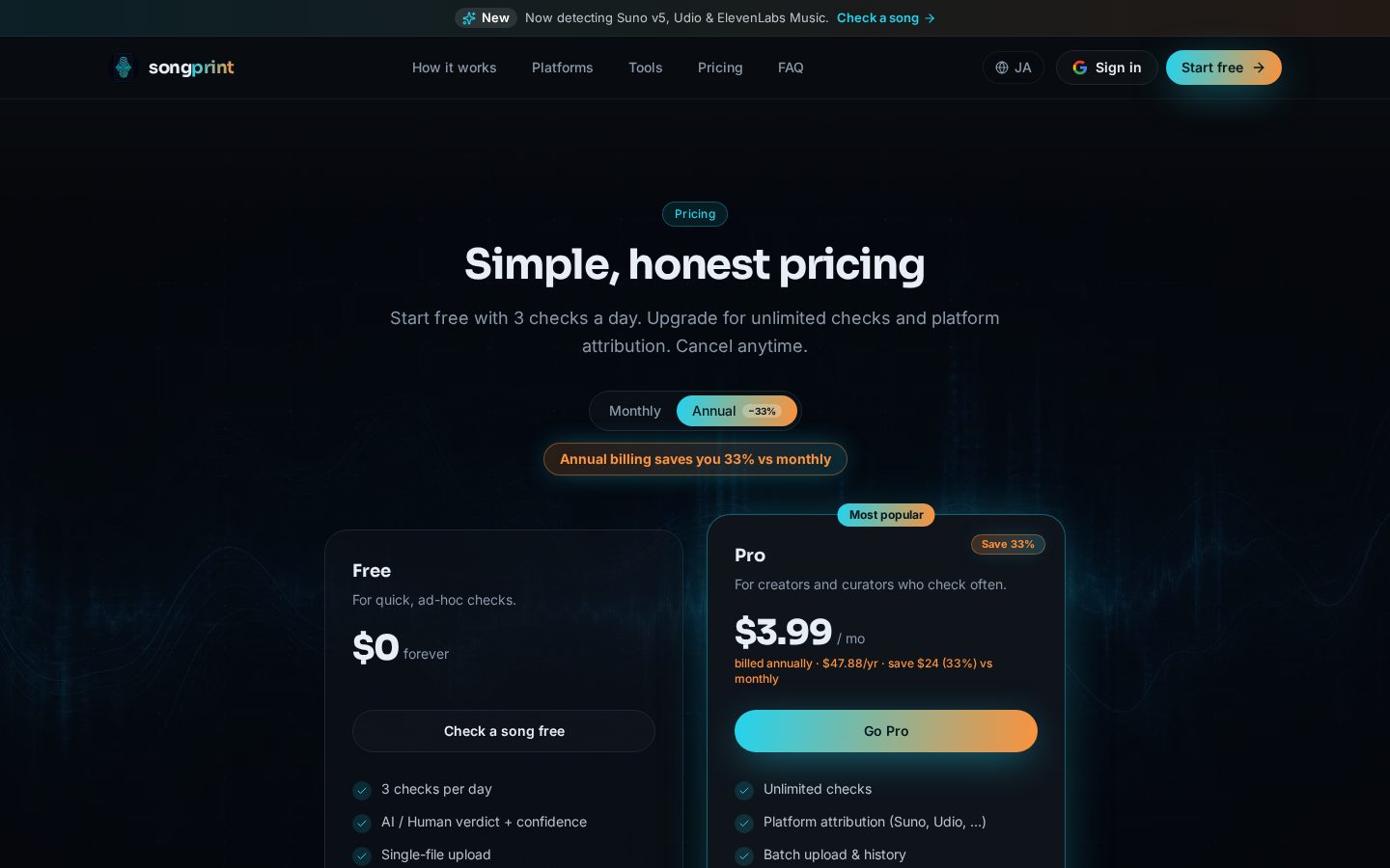 Songprint Pricing