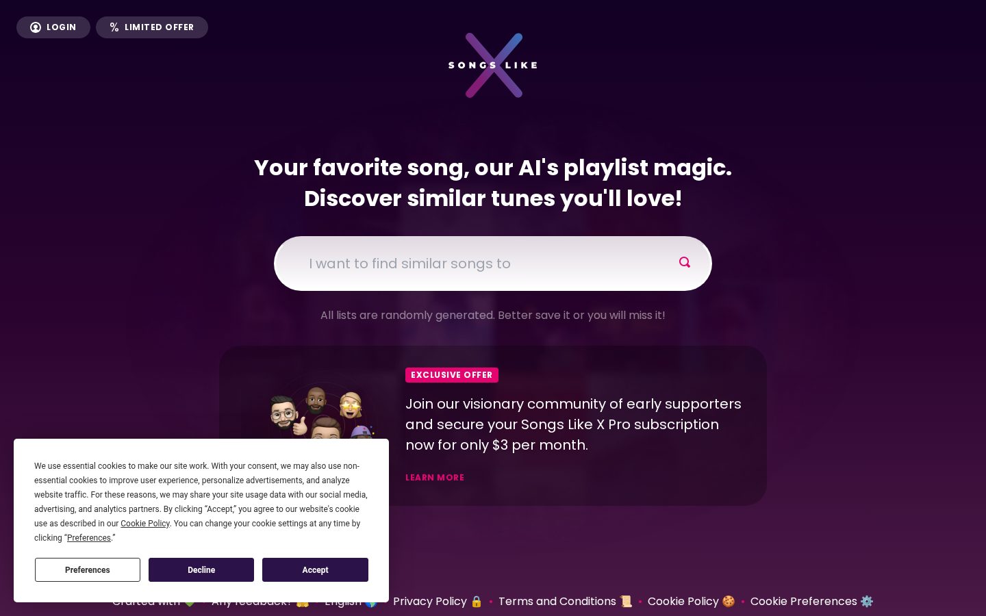 Songs Like X Homepage