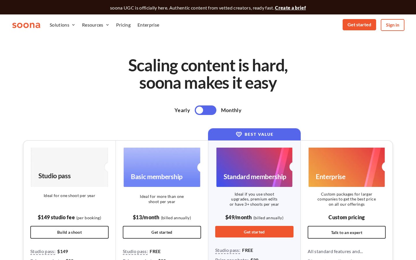 Soona Pricing