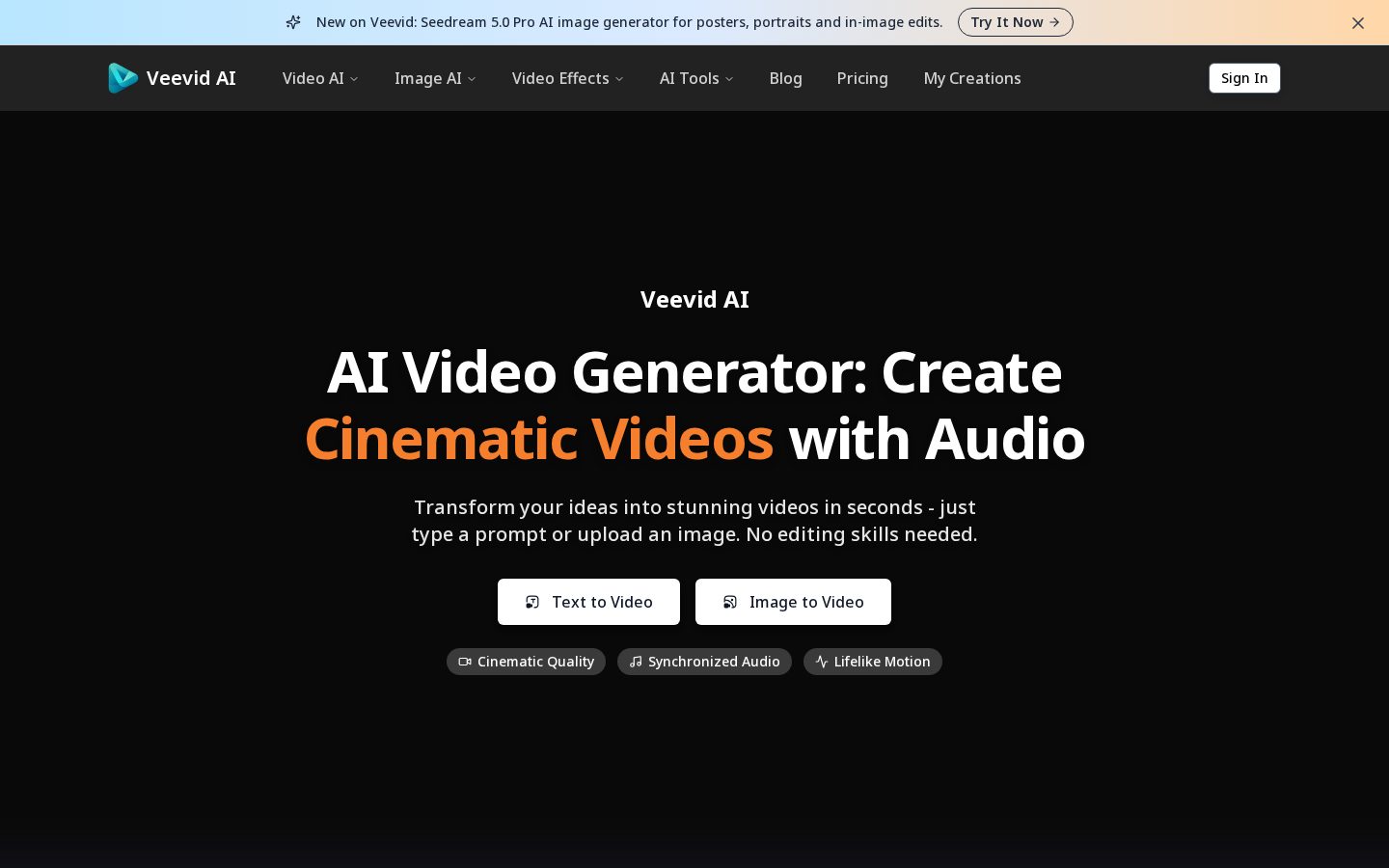 Sora 2 - Cinematic AI Video Generator with Audio Homepage