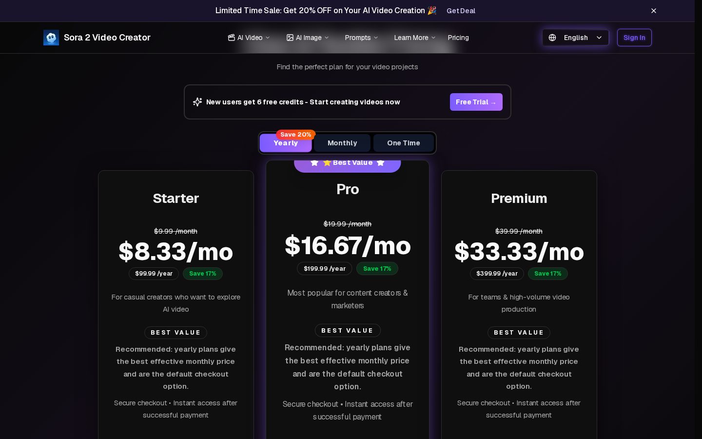 Sora 2 Video Creator Pricing