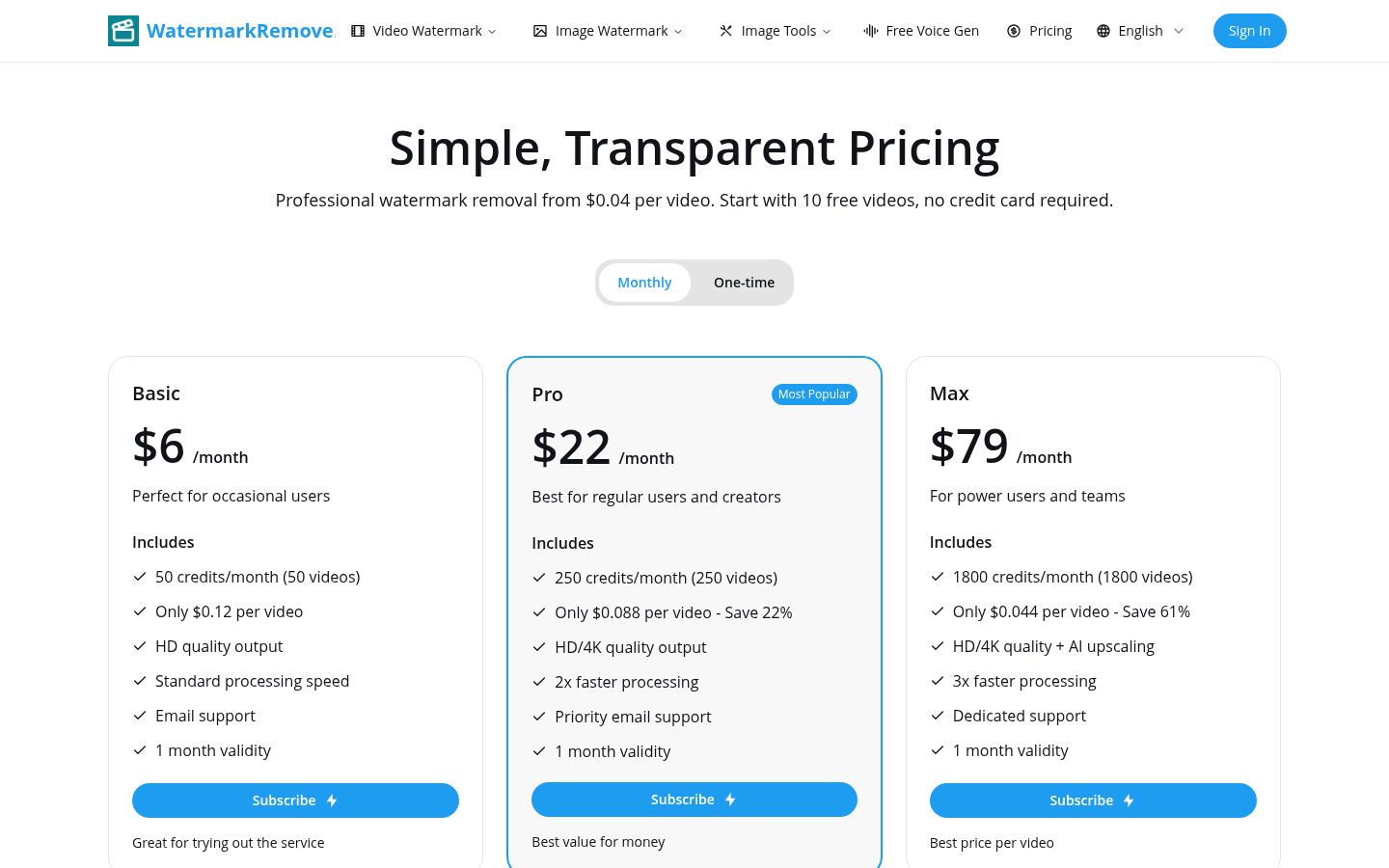 SORA2WatermarkRemover Pricing