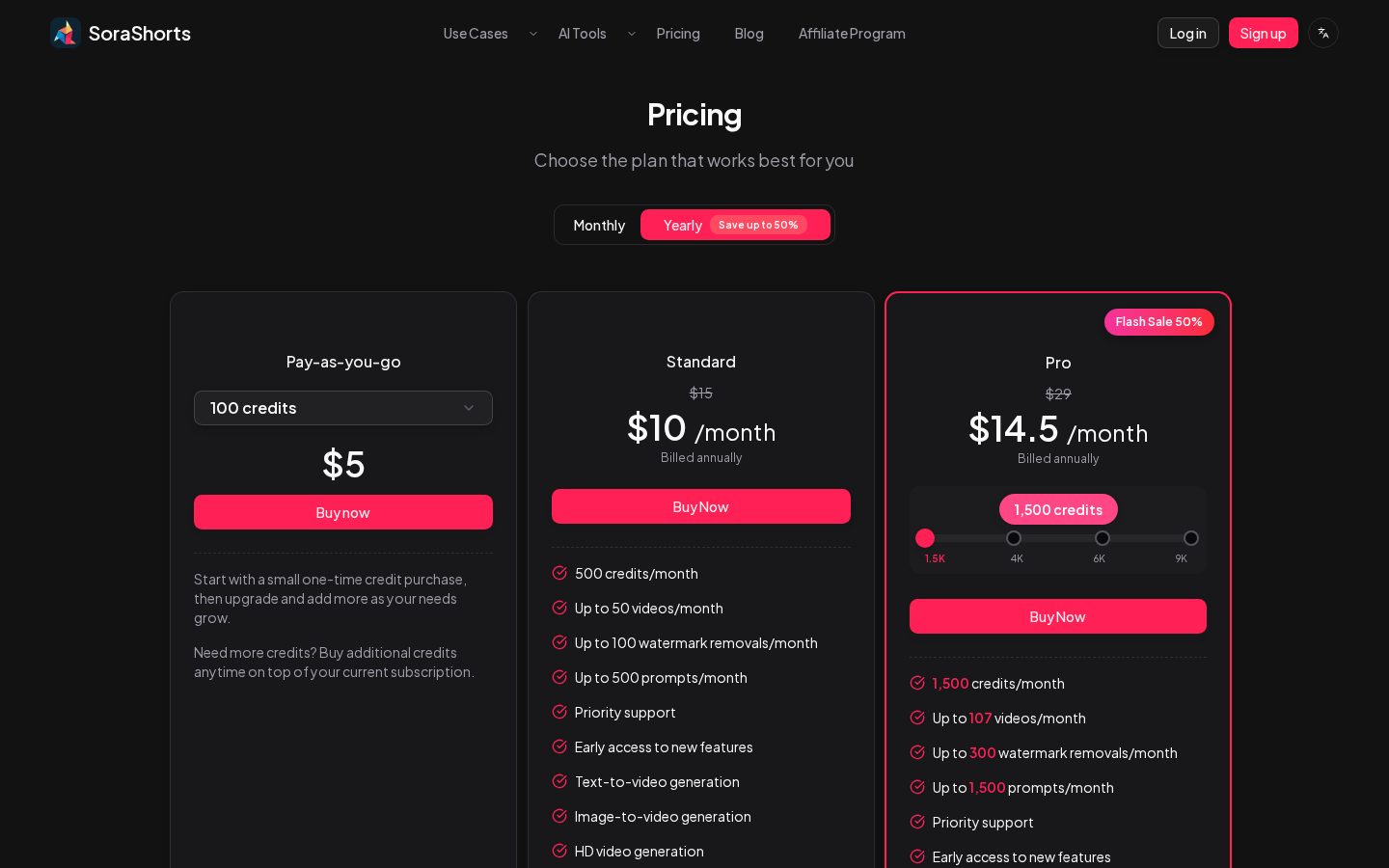 SoraShorts Pricing