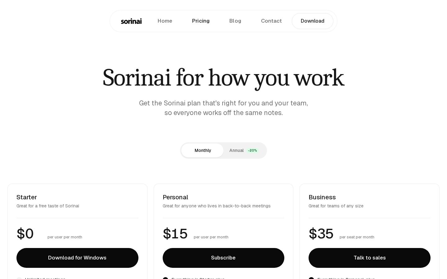 Sorinai Pricing