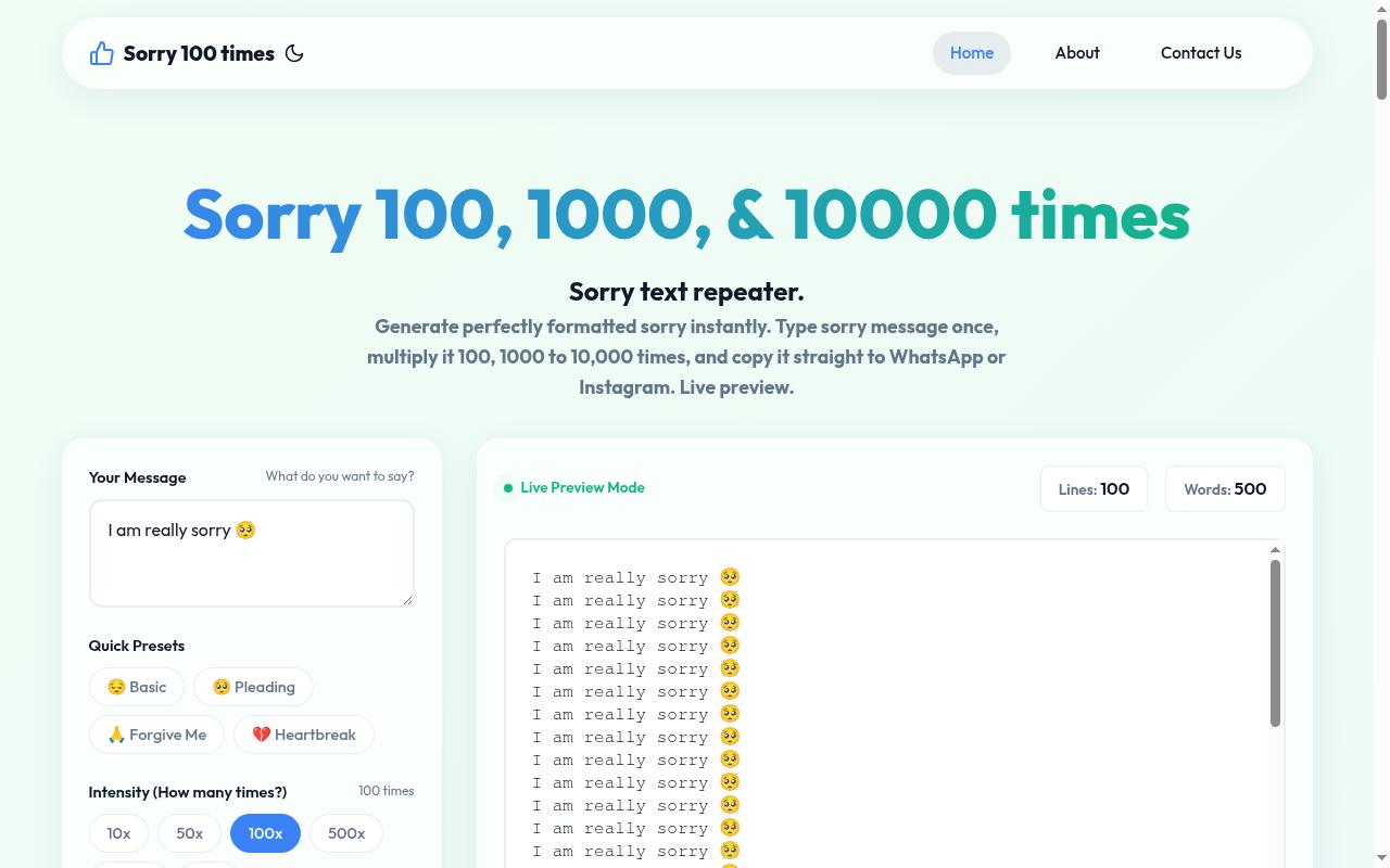 Sorry Hundred Times Homepage