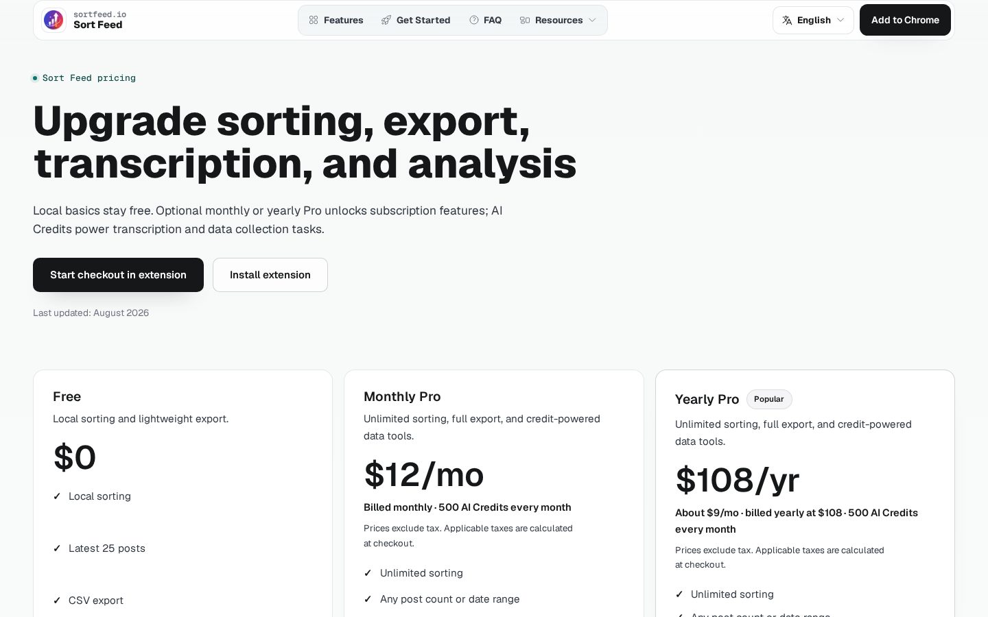 Sort Feed Pricing