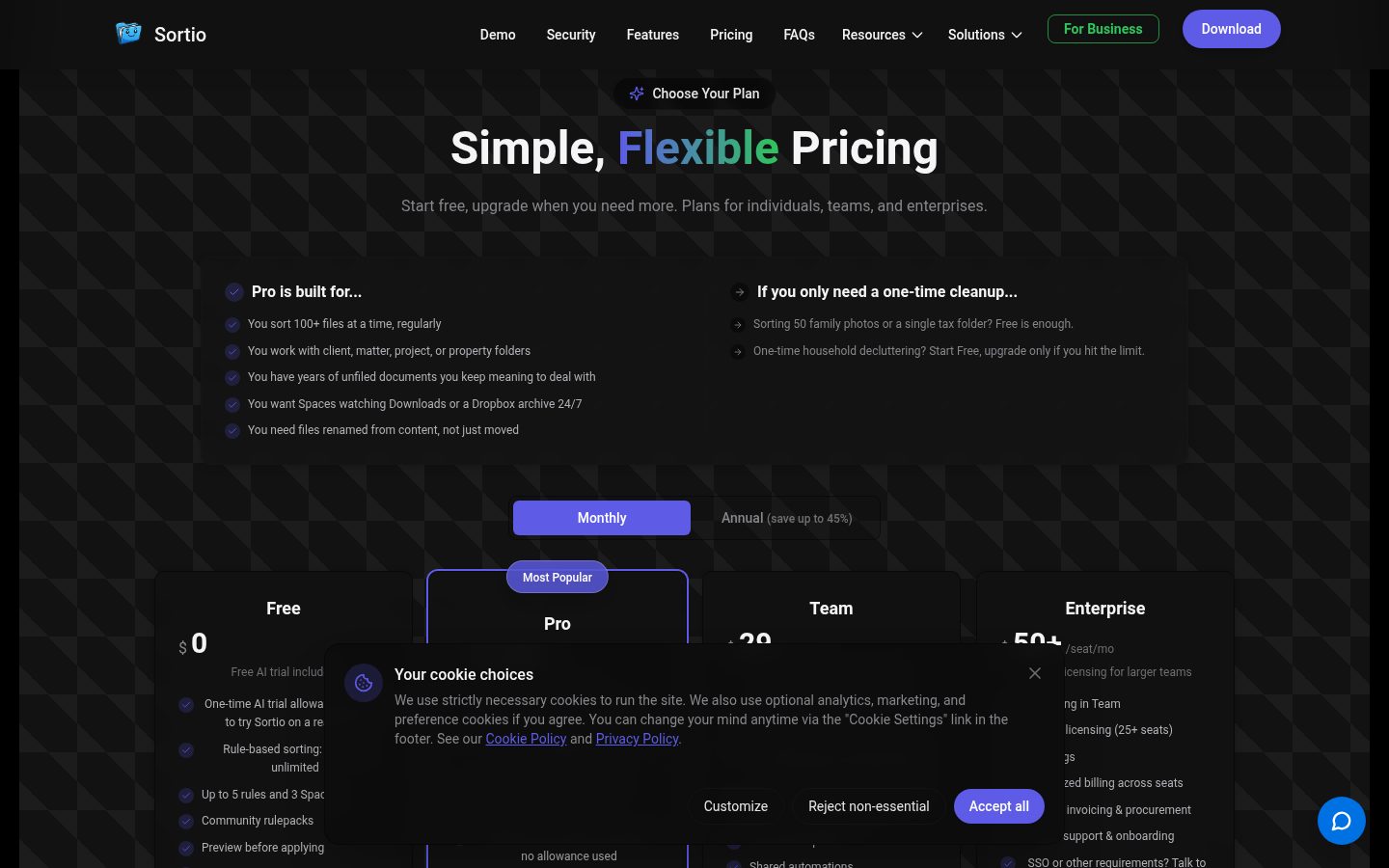 Sortio Pricing