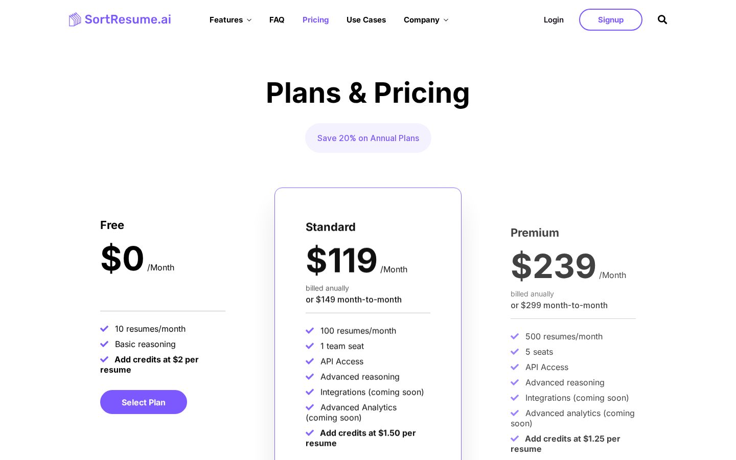 SortResume Pricing