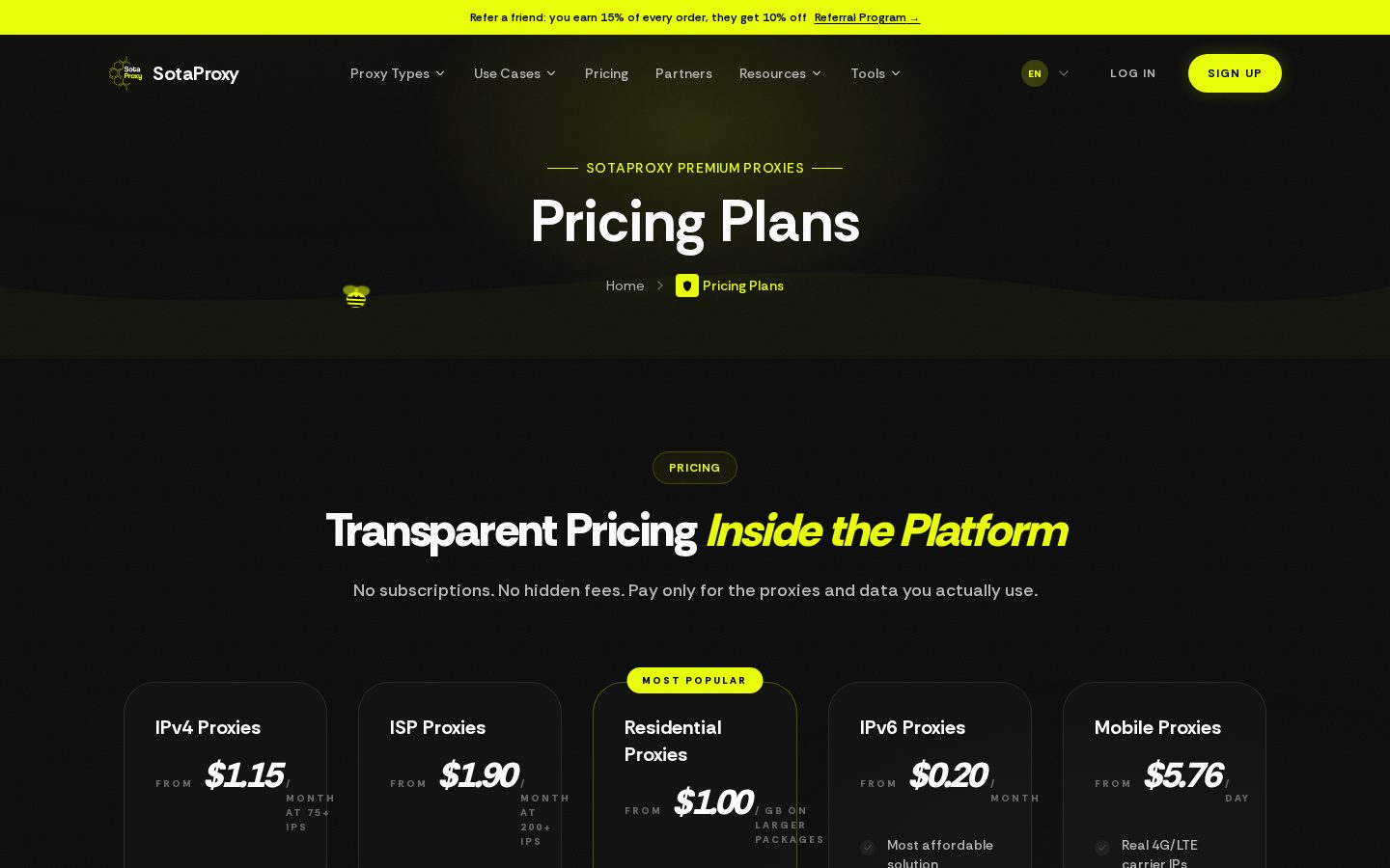 SotaProxy Pricing