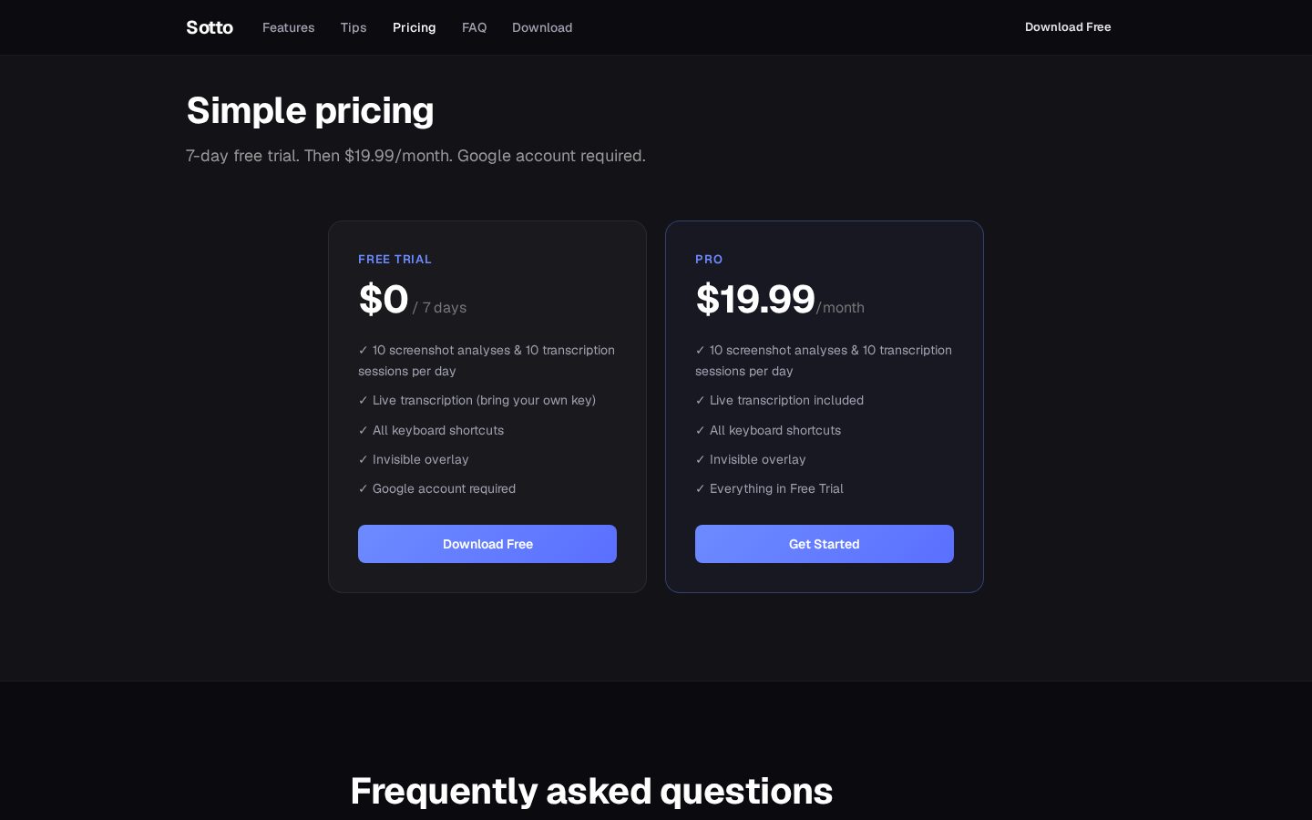 Sotto Pricing