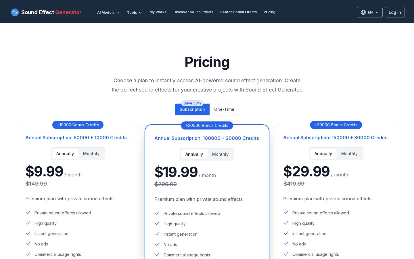 Sound Effect Generator Pricing