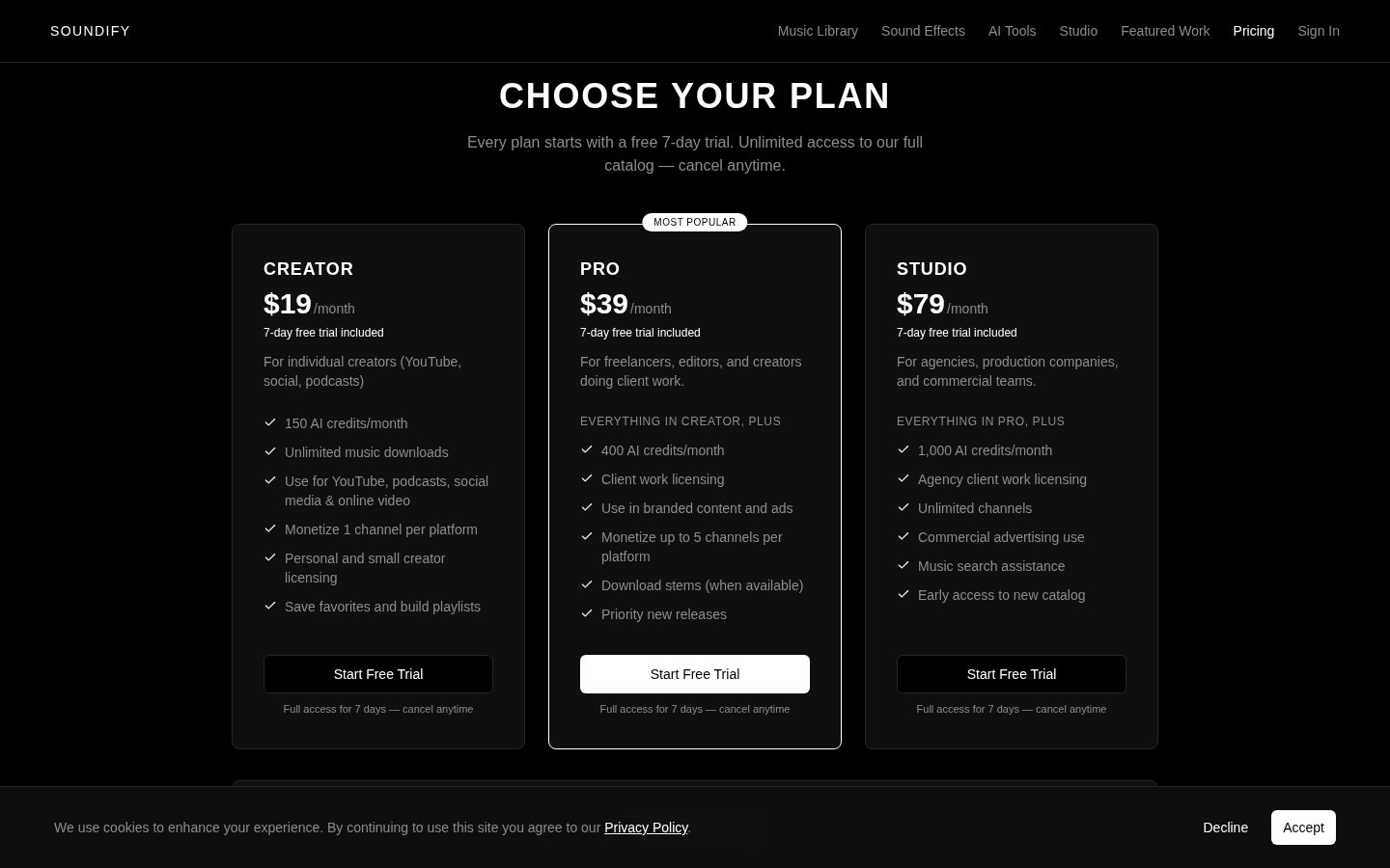 Soundify Pricing