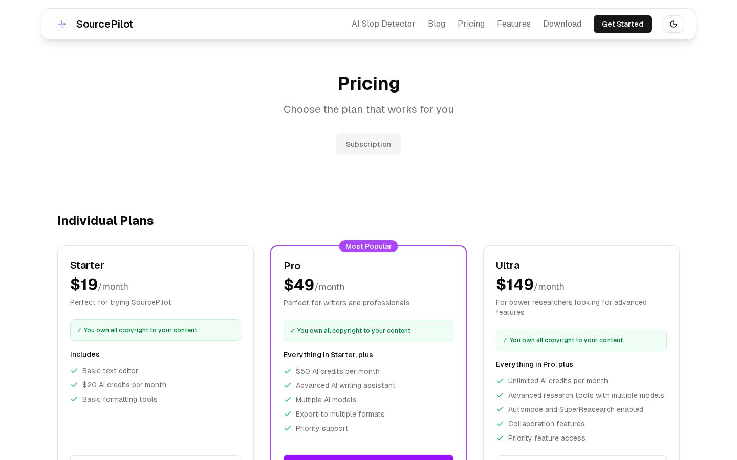 SourcePilot Pricing