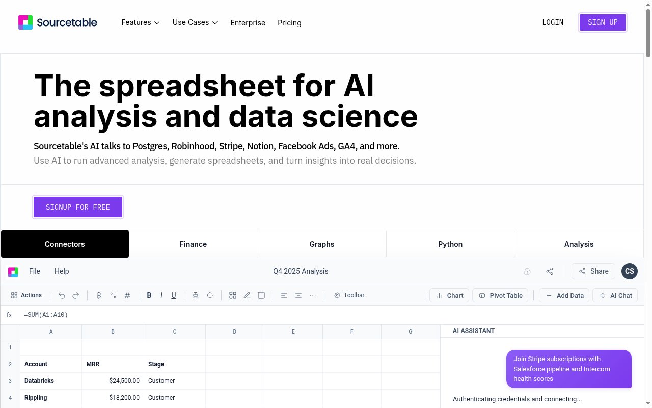 Sourcetable homepage