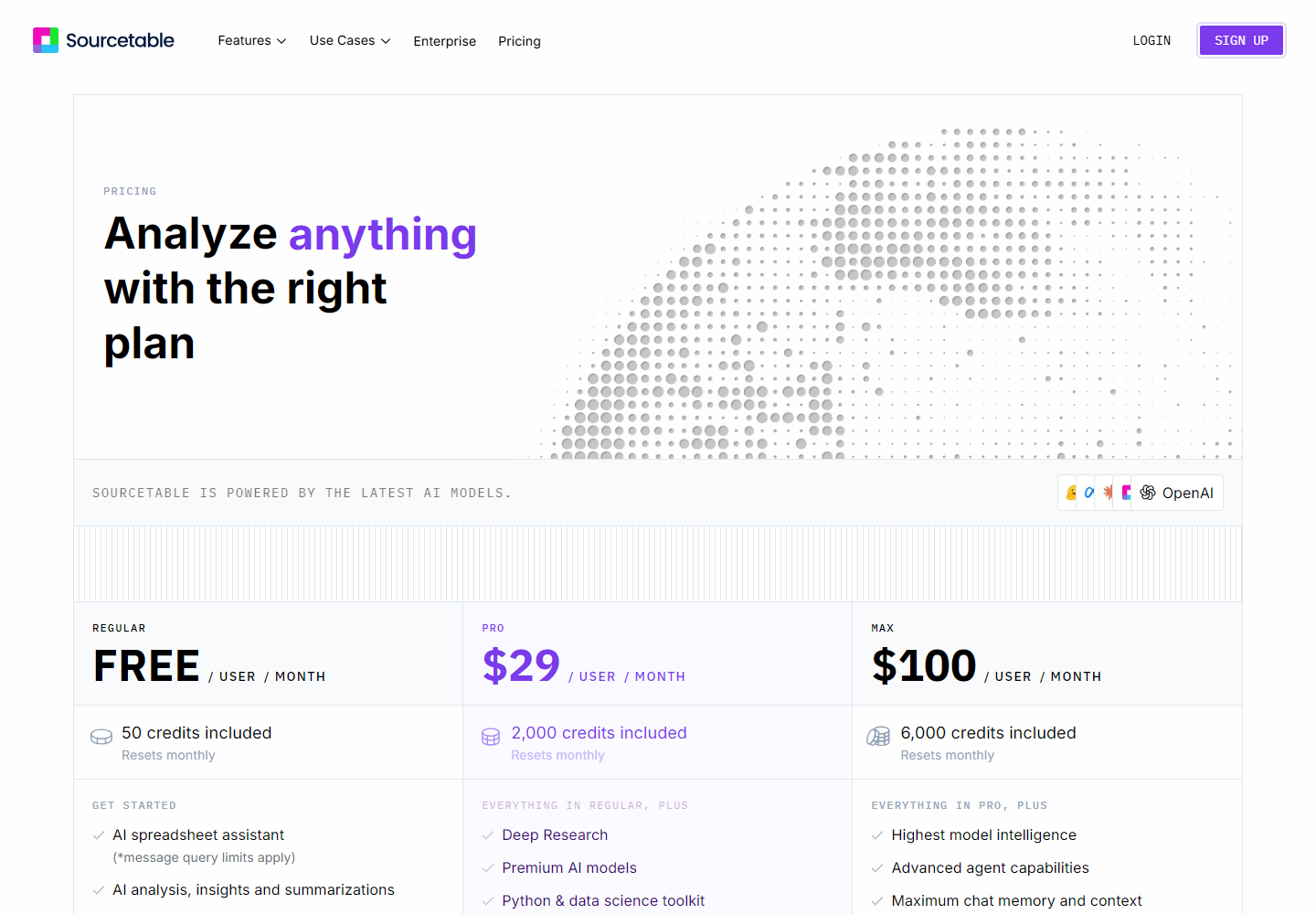 Sourcetable pricing